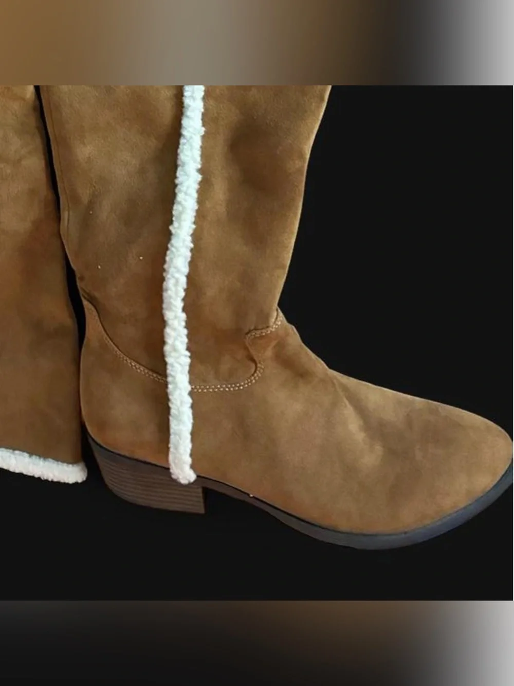 VTG Teddy trim Brown Suede Over-the-Knee Boots with Faux Shearling Trim Y2K